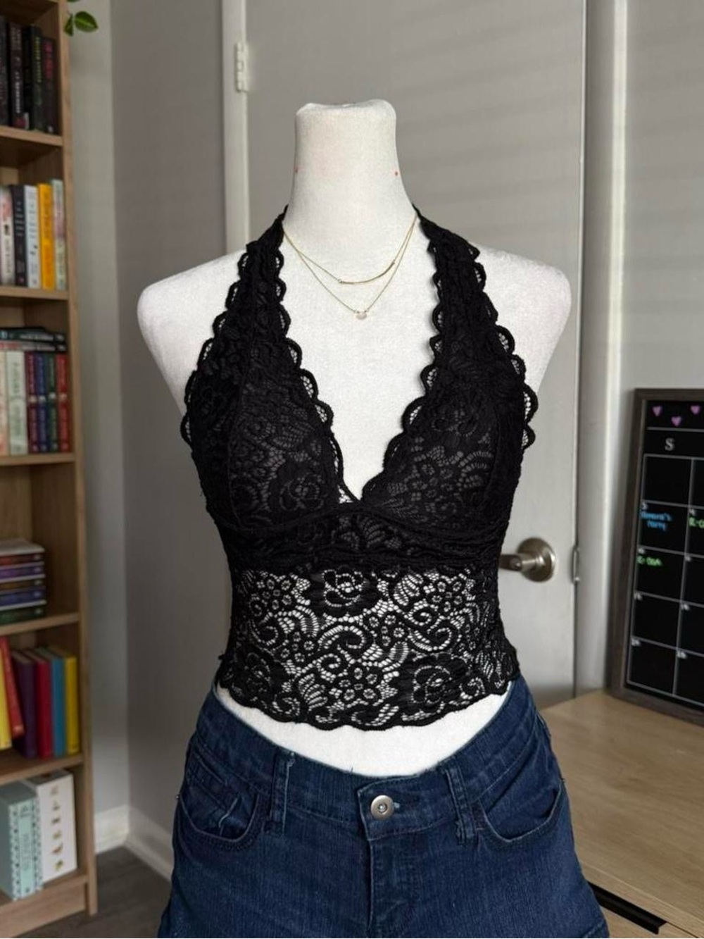 black lace halter top